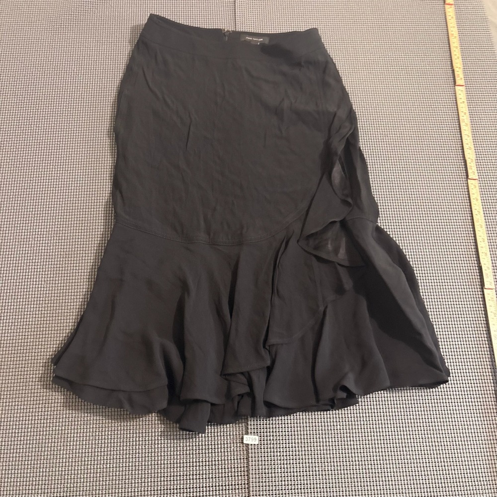 Ann Taylor Womens Black Asymmetric Ruffle Skirt Back Zip Size 2
